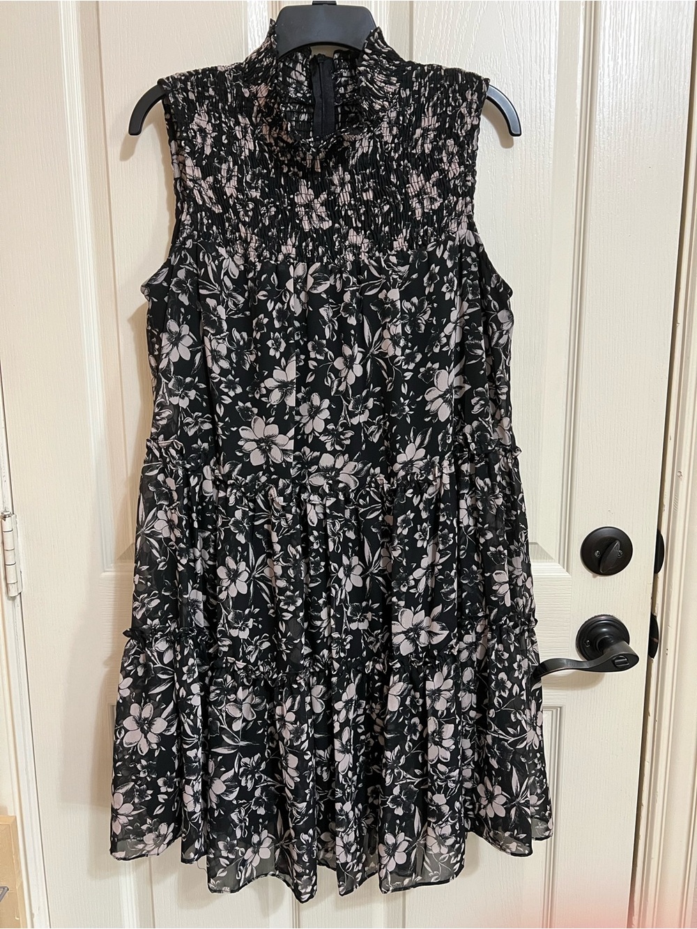 Taylor Black Mini Dress with Light Pink Floral Print